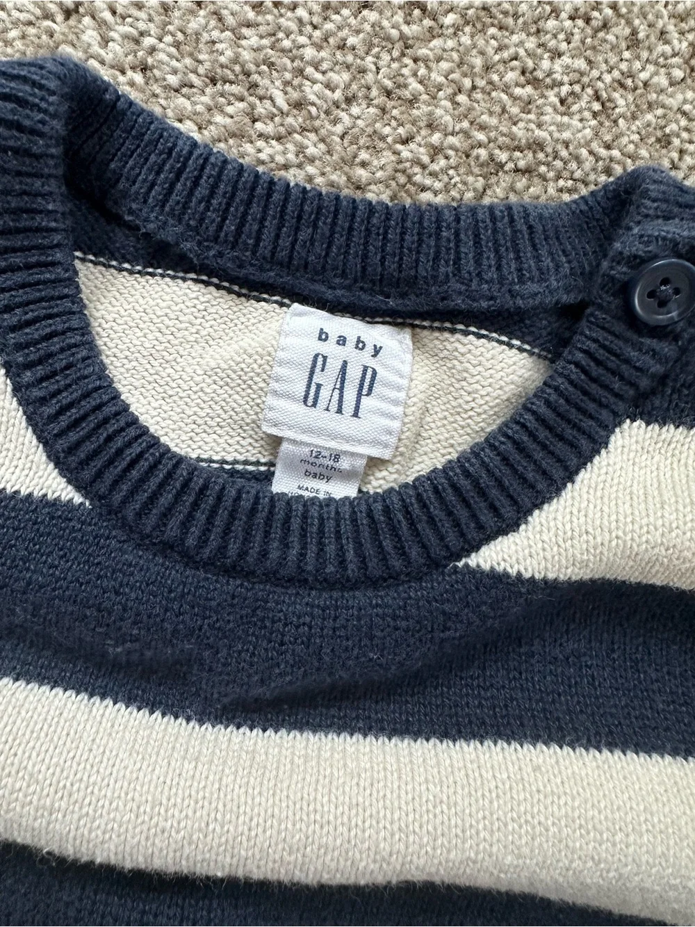 Baby GAP Navy & Cream Striped Knit One-Piece Sweater